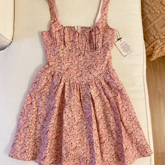 Reformation Daria Linen Floral Pink Sleeveless Dress New With Tags Size 8 - Picture 6 of 7